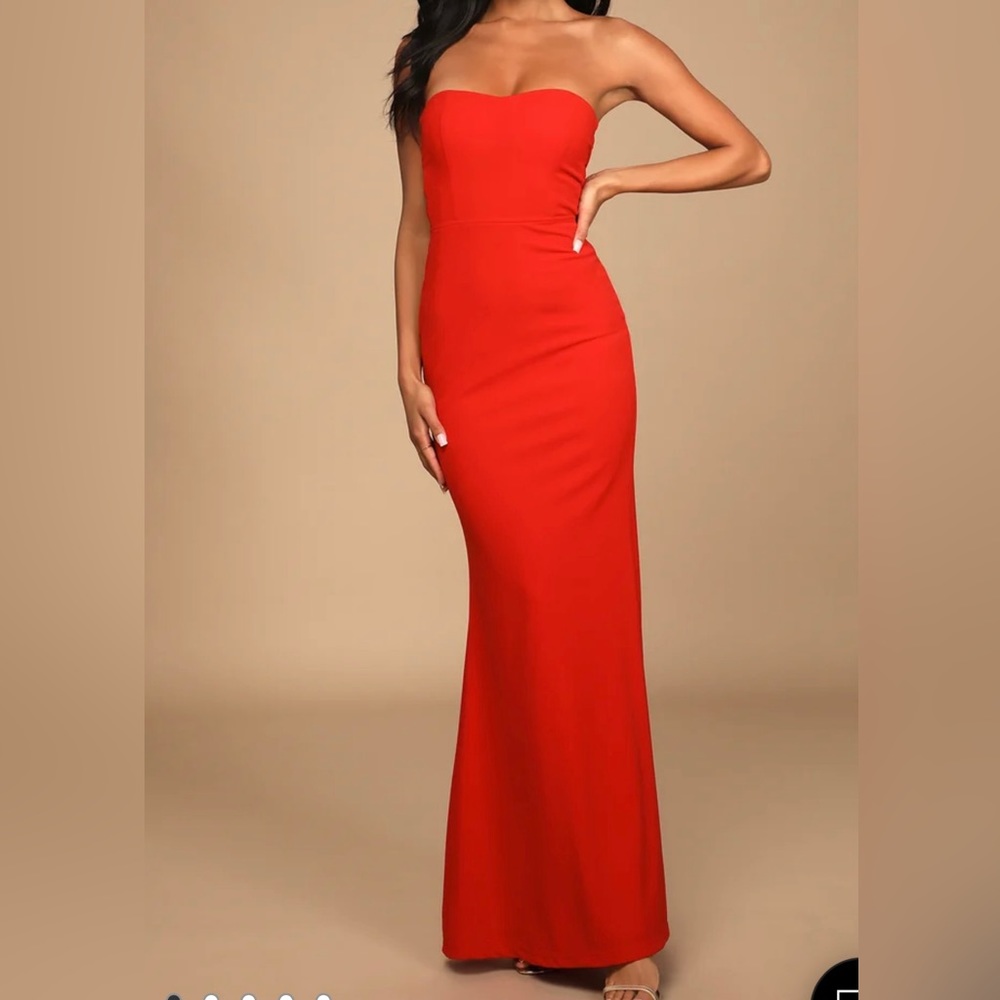 Lulus Glamorous Gala Red Strapless Cutout Mermaid Maxi